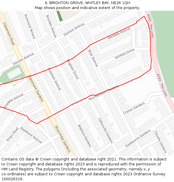 4, BRIGHTON GROVE, WHITLEY BAY, NE26 1QH: Location map and indicative extent of plot