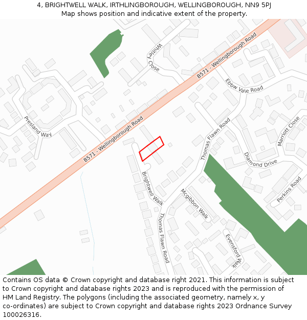 4, BRIGHTWELL WALK, IRTHLINGBOROUGH, WELLINGBOROUGH, NN9 5PJ: Location map and indicative extent of plot