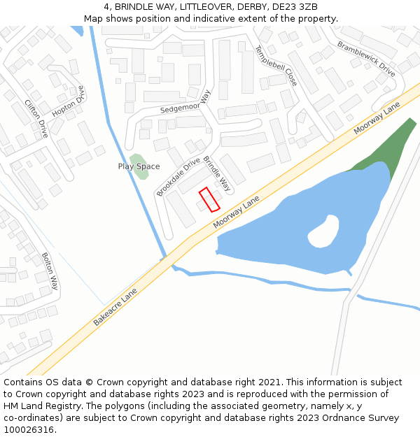 4, BRINDLE WAY, LITTLEOVER, DERBY, DE23 3ZB: Location map and indicative extent of plot