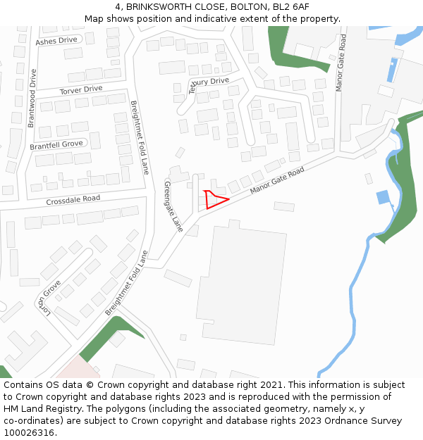 4, BRINKSWORTH CLOSE, BOLTON, BL2 6AF: Location map and indicative extent of plot