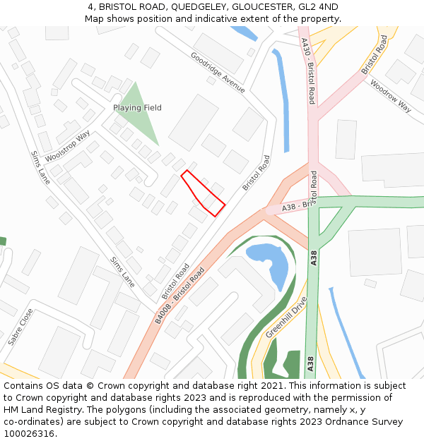 4, BRISTOL ROAD, QUEDGELEY, GLOUCESTER, GL2 4ND: Location map and indicative extent of plot