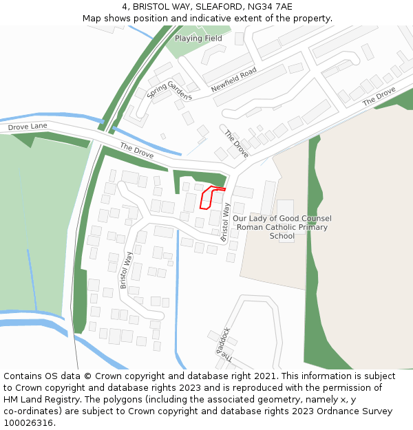 4, BRISTOL WAY, SLEAFORD, NG34 7AE: Location map and indicative extent of plot
