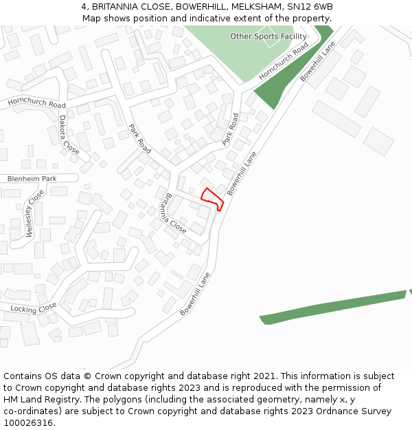 4, BRITANNIA CLOSE, BOWERHILL, MELKSHAM, SN12 6WB: Location map and indicative extent of plot