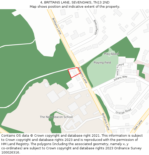 4, BRITTAINS LANE, SEVENOAKS, TN13 2ND: Location map and indicative extent of plot