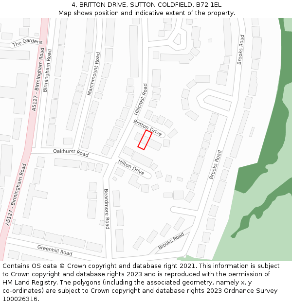 4, BRITTON DRIVE, SUTTON COLDFIELD, B72 1EL: Location map and indicative extent of plot