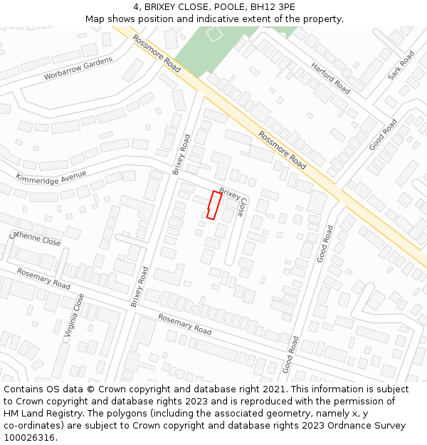 4, BRIXEY CLOSE, POOLE, BH12 3PE: Location map and indicative extent of plot