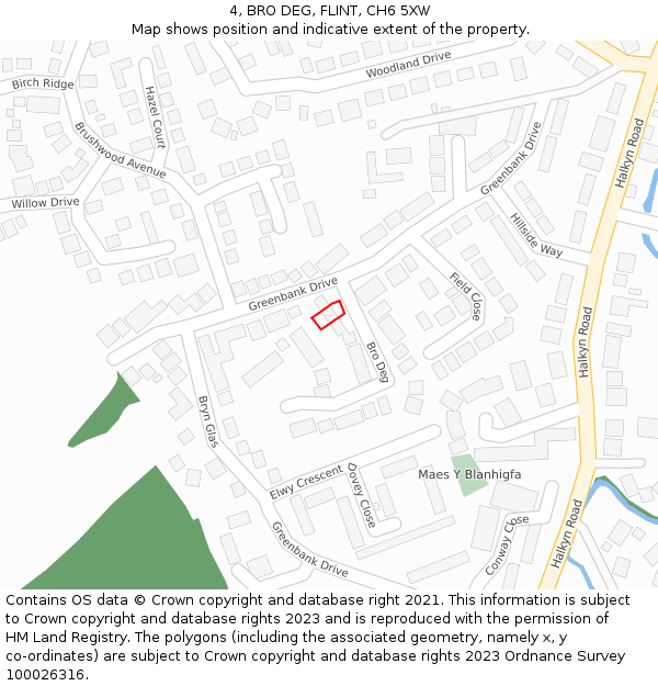4, BRO DEG, FLINT, CH6 5XW: Location map and indicative extent of plot