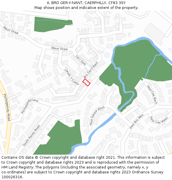 4, BRO GER-Y-NANT, CAERPHILLY, CF83 3SY: Location map and indicative extent of plot