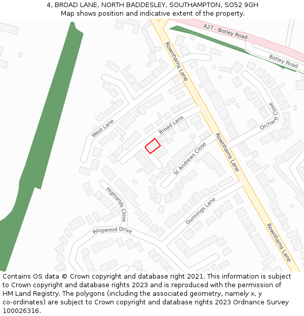 4, BROAD LANE, NORTH BADDESLEY, SOUTHAMPTON, SO52 9GH: Location map and indicative extent of plot