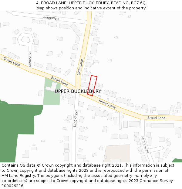 4, BROAD LANE, UPPER BUCKLEBURY, READING, RG7 6QJ: Location map and indicative extent of plot