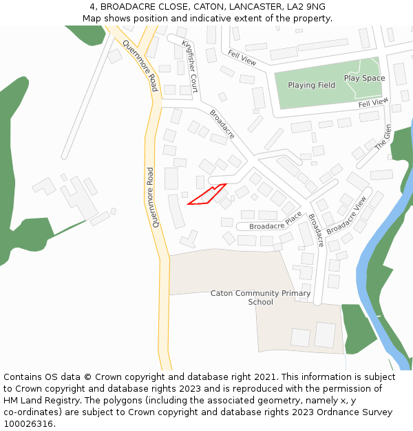 4, BROADACRE CLOSE, CATON, LANCASTER, LA2 9NG: Location map and indicative extent of plot