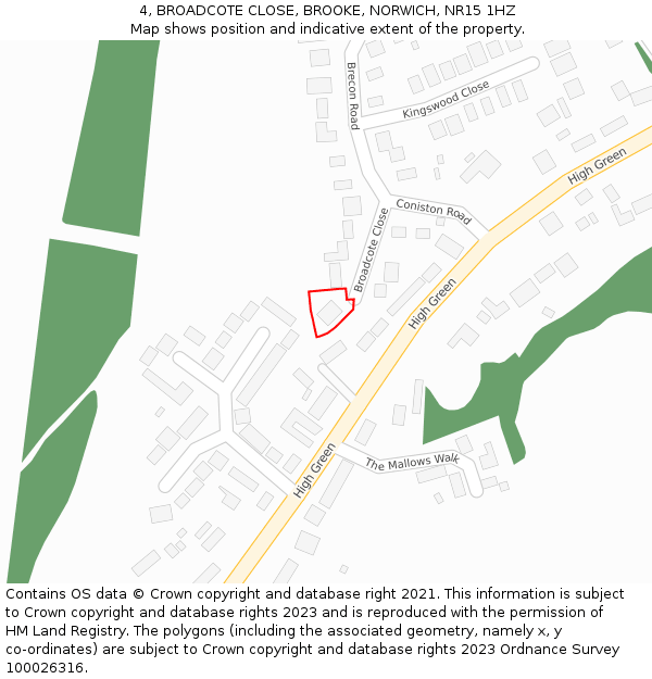 4, BROADCOTE CLOSE, BROOKE, NORWICH, NR15 1HZ: Location map and indicative extent of plot