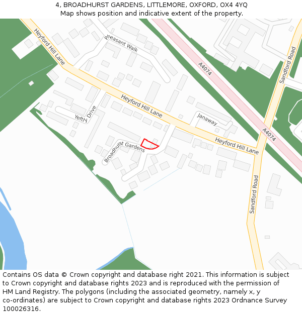 4, BROADHURST GARDENS, LITTLEMORE, OXFORD, OX4 4YQ: Location map and indicative extent of plot