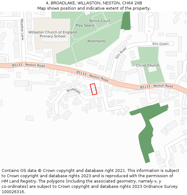 4, BROADLAKE, WILLASTON, NESTON, CH64 2XB: Location map and indicative extent of plot