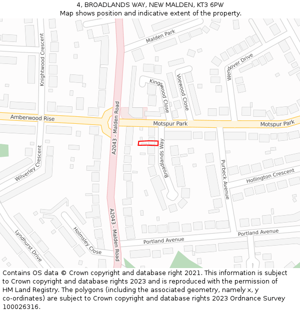 4, BROADLANDS WAY, NEW MALDEN, KT3 6PW: Location map and indicative extent of plot