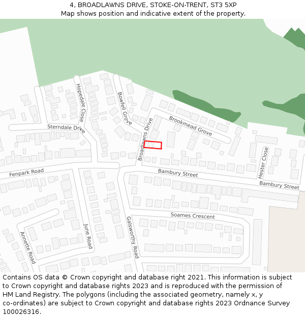 4, BROADLAWNS DRIVE, STOKE-ON-TRENT, ST3 5XP: Location map and indicative extent of plot