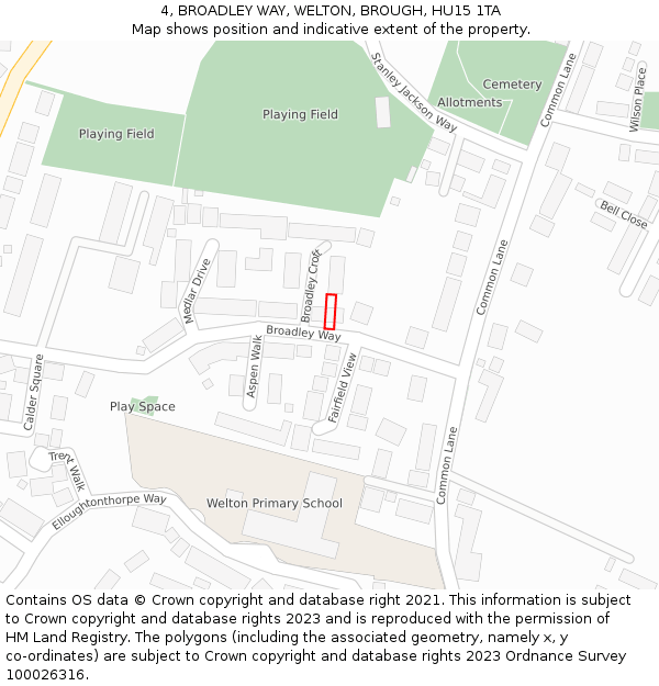 4, BROADLEY WAY, WELTON, BROUGH, HU15 1TA: Location map and indicative extent of plot