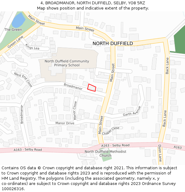 4, BROADMANOR, NORTH DUFFIELD, SELBY, YO8 5RZ: Location map and indicative extent of plot