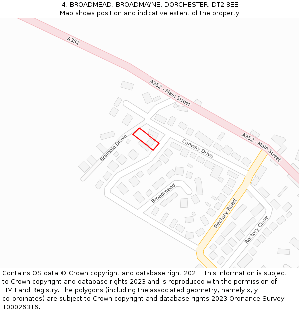 4, BROADMEAD, BROADMAYNE, DORCHESTER, DT2 8EE: Location map and indicative extent of plot