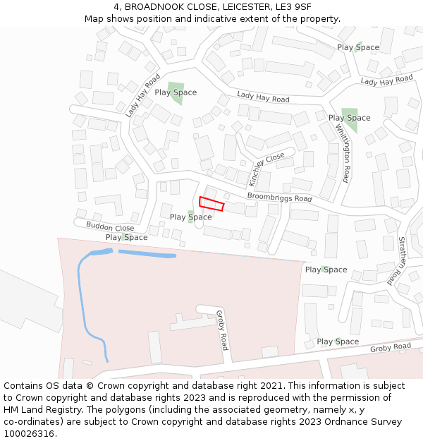 4, BROADNOOK CLOSE, LEICESTER, LE3 9SF: Location map and indicative extent of plot