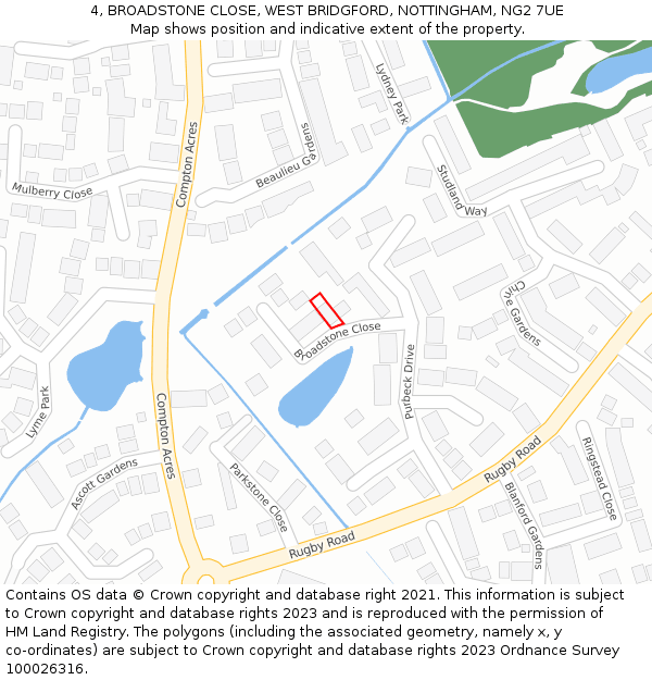 4, BROADSTONE CLOSE, WEST BRIDGFORD, NOTTINGHAM, NG2 7UE: Location map and indicative extent of plot