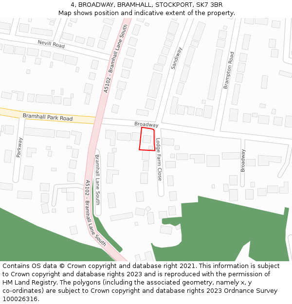 4, BROADWAY, BRAMHALL, STOCKPORT, SK7 3BR: Location map and indicative extent of plot