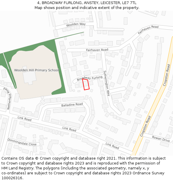 4, BROADWAY FURLONG, ANSTEY, LEICESTER, LE7 7TL: Location map and indicative extent of plot