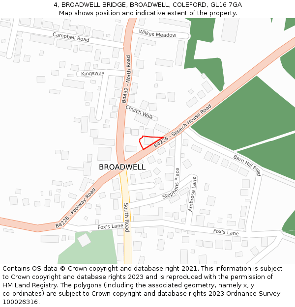 4, BROADWELL BRIDGE, BROADWELL, COLEFORD, GL16 7GA: Location map and indicative extent of plot