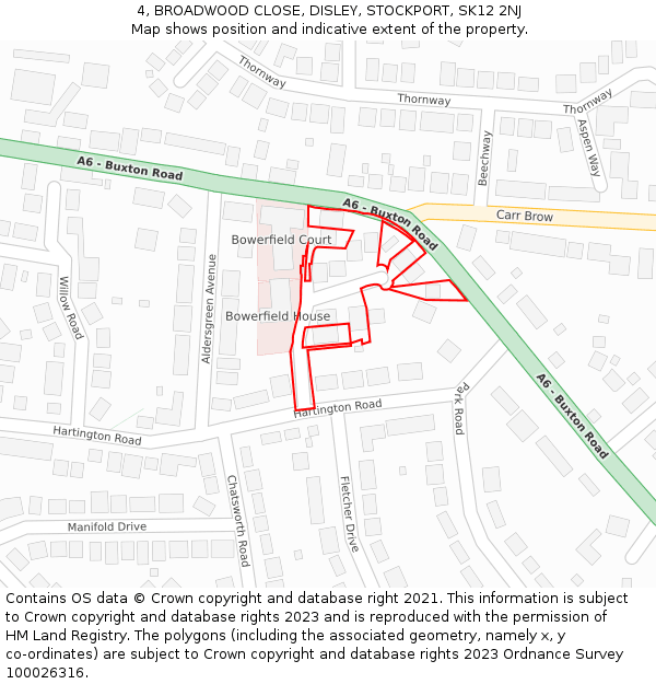 4, BROADWOOD CLOSE, DISLEY, STOCKPORT, SK12 2NJ: Location map and indicative extent of plot