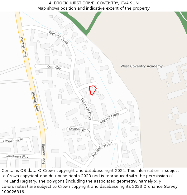 4, BROCKHURST DRIVE, COVENTRY, CV4 9UN: Location map and indicative extent of plot