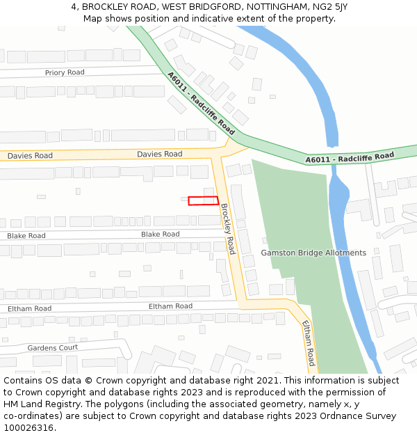 4, BROCKLEY ROAD, WEST BRIDGFORD, NOTTINGHAM, NG2 5JY: Location map and indicative extent of plot