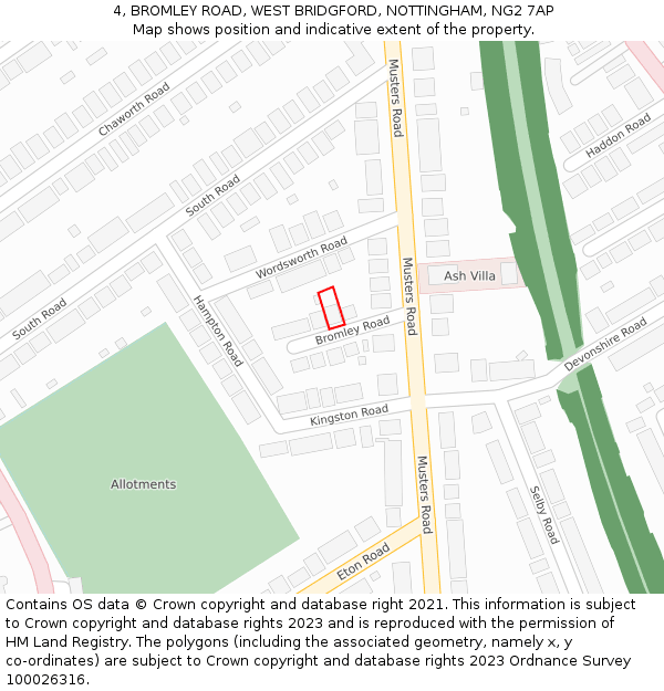 4, BROMLEY ROAD, WEST BRIDGFORD, NOTTINGHAM, NG2 7AP: Location map and indicative extent of plot