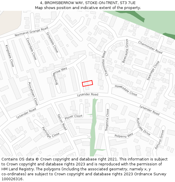 4, BROMSBERROW WAY, STOKE-ON-TRENT, ST3 7UE: Location map and indicative extent of plot