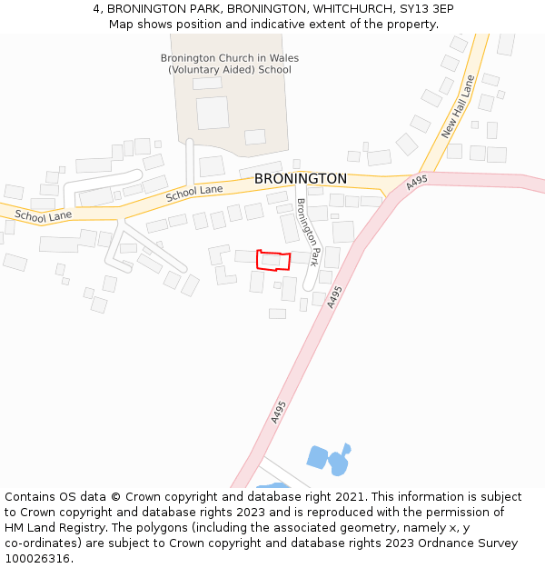 4, BRONINGTON PARK, BRONINGTON, WHITCHURCH, SY13 3EP: Location map and indicative extent of plot