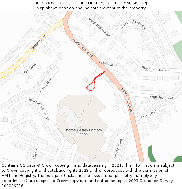 4, BROOK COURT, THORPE HESLEY, ROTHERHAM, S61 2PJ: Location map and indicative extent of plot