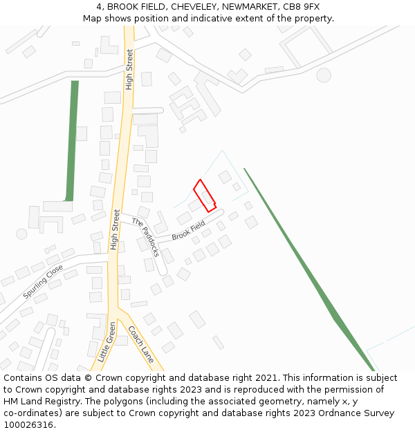 4, BROOK FIELD, CHEVELEY, NEWMARKET, CB8 9FX: Location map and indicative extent of plot