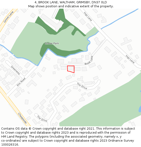 4, BROOK LANE, WALTHAM, GRIMSBY, DN37 0LD: Location map and indicative extent of plot