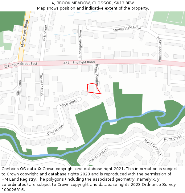 4, BROOK MEADOW, GLOSSOP, SK13 8PW: Location map and indicative extent of plot