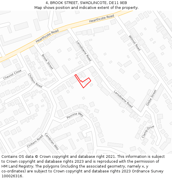 4, BROOK STREET, SWADLINCOTE, DE11 9EB: Location map and indicative extent of plot