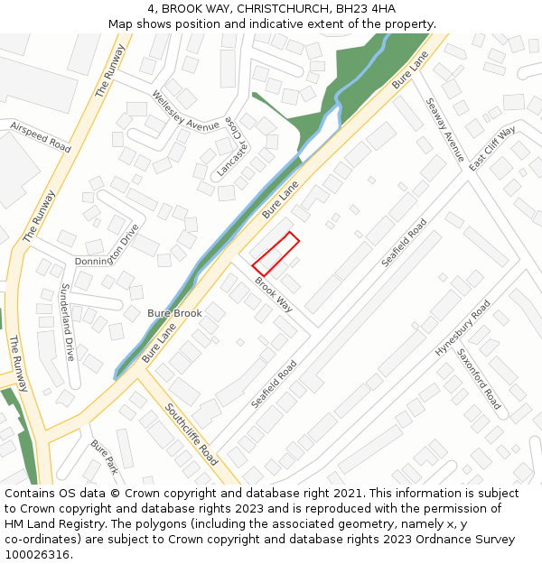 4, BROOK WAY, CHRISTCHURCH, BH23 4HA: Location map and indicative extent of plot