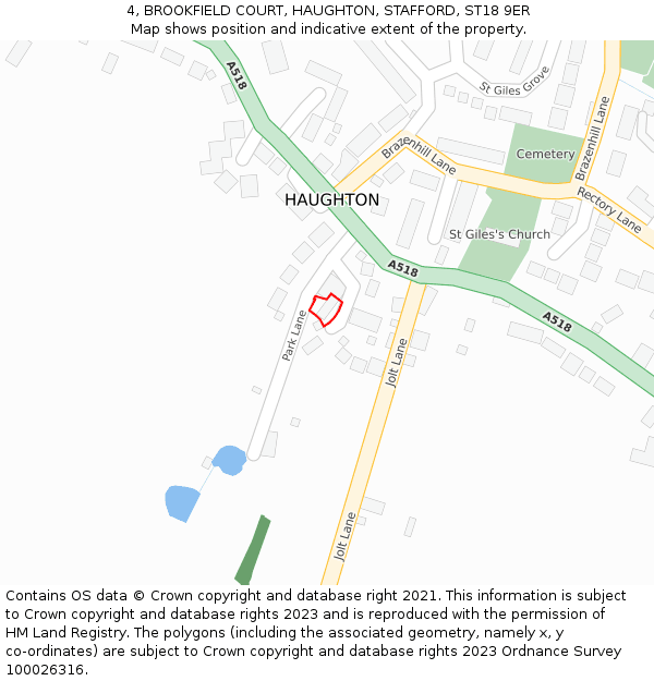 4, BROOKFIELD COURT, HAUGHTON, STAFFORD, ST18 9ER: Location map and indicative extent of plot