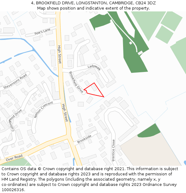 4, BROOKFIELD DRIVE, LONGSTANTON, CAMBRIDGE, CB24 3DZ: Location map and indicative extent of plot