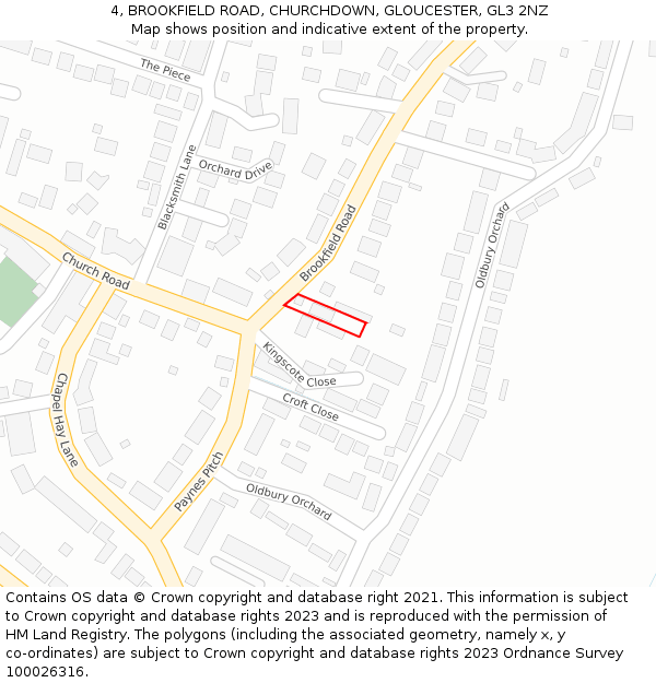 4, BROOKFIELD ROAD, CHURCHDOWN, GLOUCESTER, GL3 2NZ: Location map and indicative extent of plot