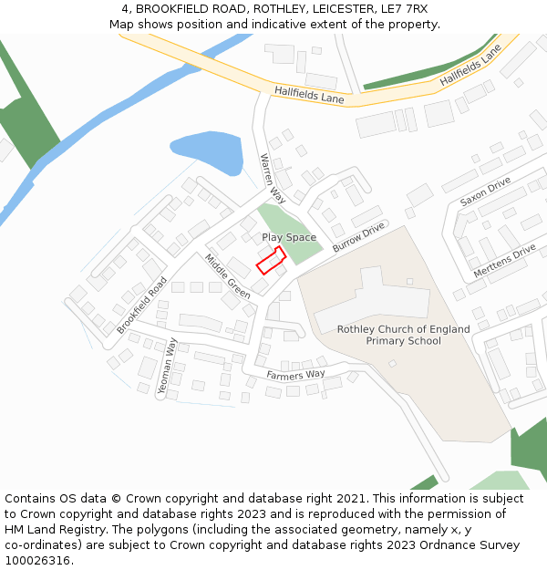 4, BROOKFIELD ROAD, ROTHLEY, LEICESTER, LE7 7RX: Location map and indicative extent of plot