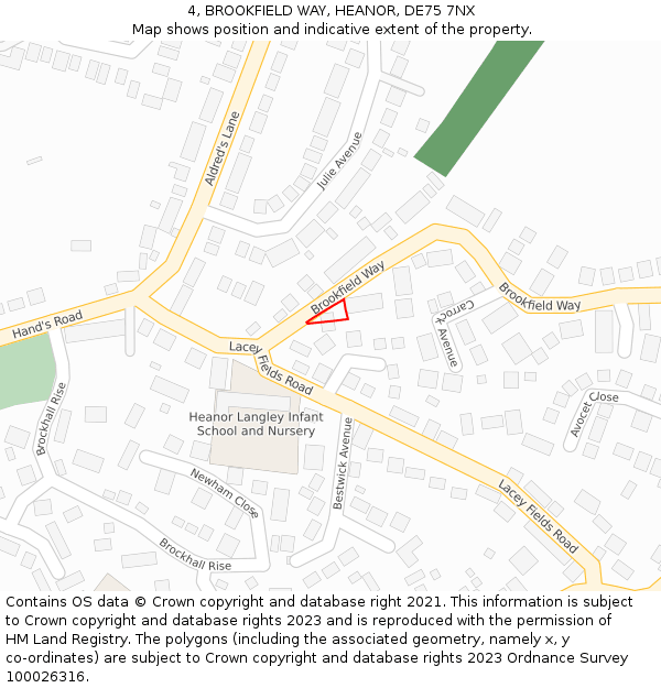 4, BROOKFIELD WAY, HEANOR, DE75 7NX: Location map and indicative extent of plot