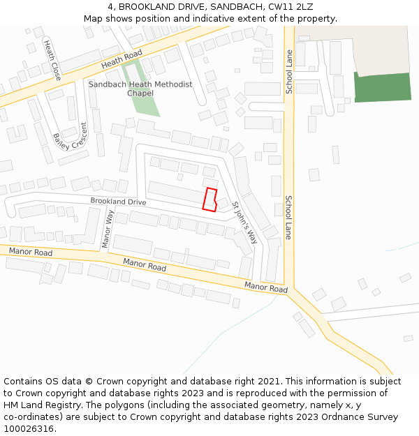 4, BROOKLAND DRIVE, SANDBACH, CW11 2LZ: Location map and indicative extent of plot