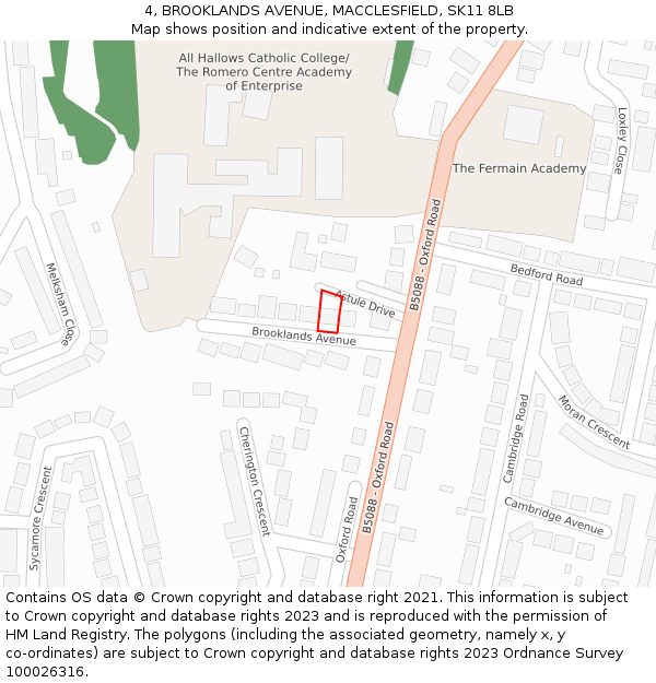 4, BROOKLANDS AVENUE, MACCLESFIELD, SK11 8LB: Location map and indicative extent of plot