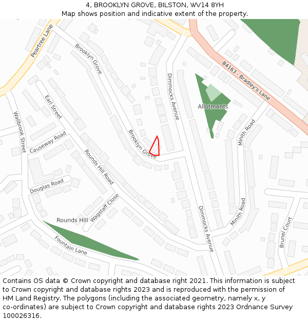 4, BROOKLYN GROVE, BILSTON, WV14 8YH: Location map and indicative extent of plot