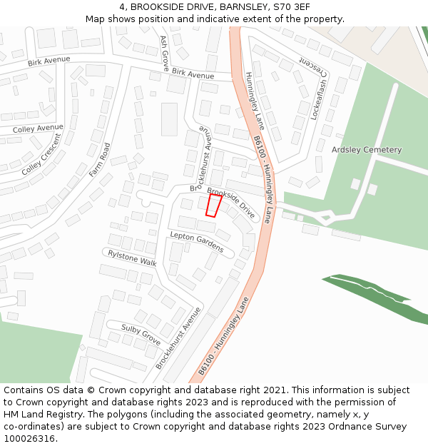 4, BROOKSIDE DRIVE, BARNSLEY, S70 3EF: Location map and indicative extent of plot