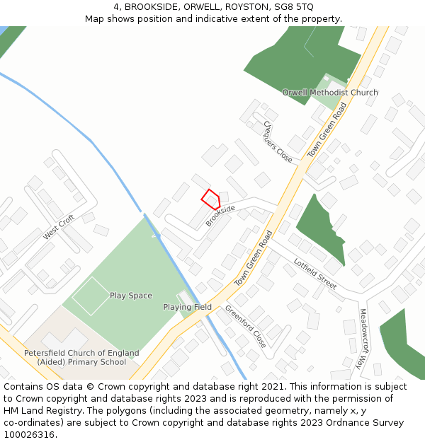 4, BROOKSIDE, ORWELL, ROYSTON, SG8 5TQ: Location map and indicative extent of plot